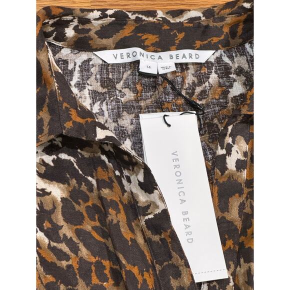 VERONICA BEARD Seki Leopard Print Linen Midi Dress In Brown 14 /Large - Picture 9 of 13